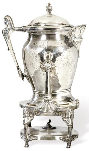 Jarra para agua helada en metal plateado de  J.S. Stimson, Estados Unidos 1854-1861.