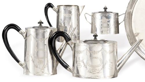 Juego de café y te de plata española punzonada 1ª Ley.