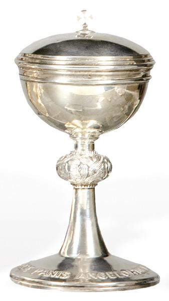 Copón de plata española punzonada 1ª Ley de Dionísio García con marca comercial de Satrostegui.