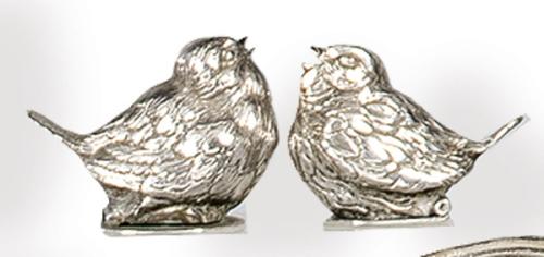 Pareja de saleros en forma de pájaro de plata española punzonada 1ª Ley.