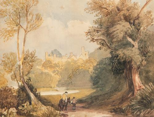 ESCUELA INGLESA S. XIX - Paisaje con castillo al fondo