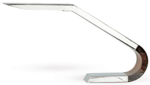 Lámpara de mesa en metal cromado y policarbonato.