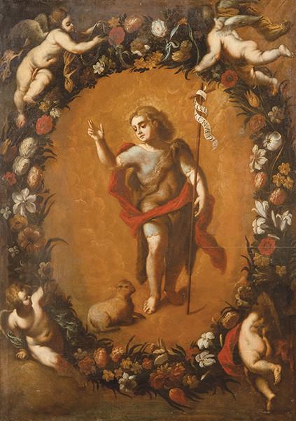 ESCUELA ARAGONESA S. XVIII - San Juanito en orla de flores