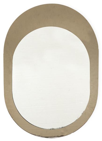 Espejo de pared ovalado estilo Fontana Arte, sobre marco de espejo ahumado.