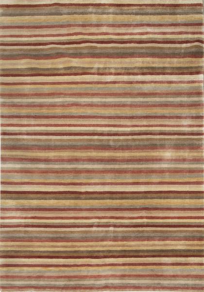 Alfombra de lana con diseño contemporaneo de rayas horizontales de colores verdes y ocres.