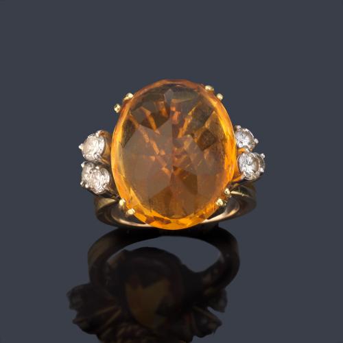 ANILLO ORO AMARILLO CUARZO Y BTES