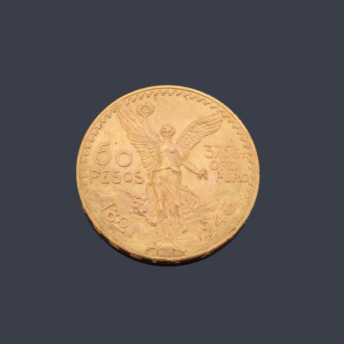 Moneda de 50 pesos Mexicanos en oro de 22K.