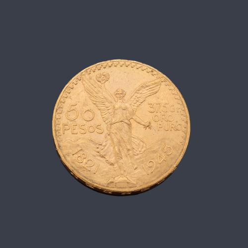 Moneda de 50 pesos Mexicanos en oro de 22K.