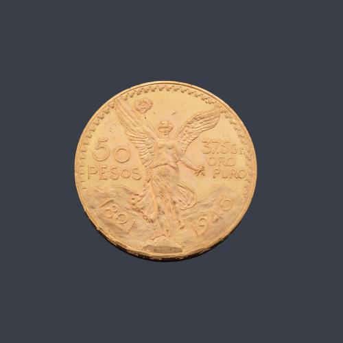 Moneda de 50 pesos Mexicanos en oro de 22K.