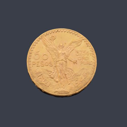 Moneda de 50 pesos Mexicanos en oro de 22K.
