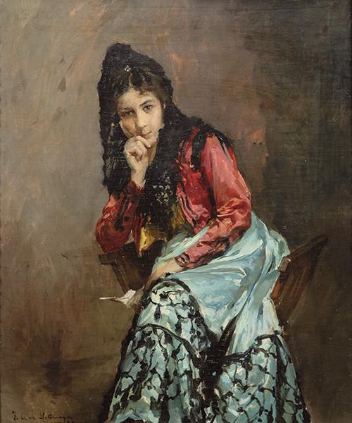 FERNANDO ALVAREZ DE SOTOMAYOR - Retrato de dama vestida de goyesca