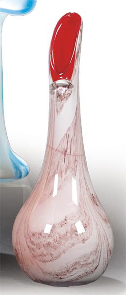 Jarrón de cristal de Murano con interior en rojo y exterior en un tono rosado con manchas lila.