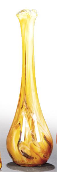 Jarrón de cristal de Murano de cuello largo en color caramelo con manchas marrones e inclusión de aventurina.