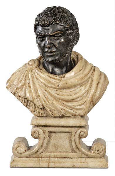 Busto de Emperador Caracalla en bronce patinado y alabastro tallado, neoclásico S. XIX