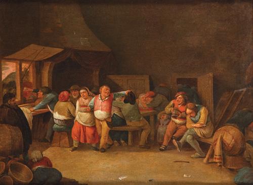 DESPUÉS DE DAVID TENIERS S. XVIII-XIX - Escena de taberna con campesinos