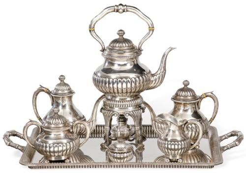 Juego de café y te de plata española punzonada 1ª Ley de Espuñes.