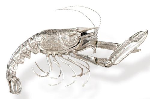 Langosta articulada de plata española punzonada 1ª Ley.