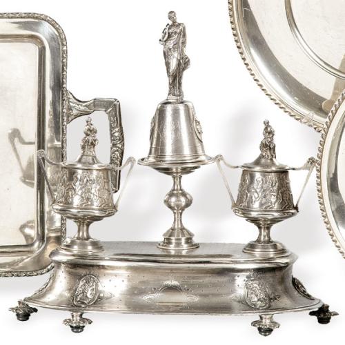 Escribanía de plata francesa con marca de exportación para Ley 950, en vigor desde 1840 a 1878.