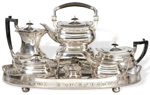 Juego de café y te de plata española punzonada 1ª Ley de Pasgorcy.