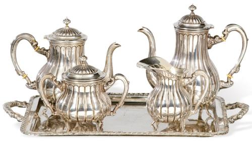 Juego de café y te de plata española punzonada 1ª Ley.