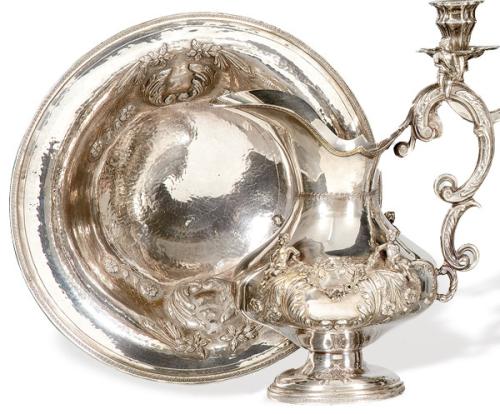 Aguamanil y jofaina de plata española punzonada Ley 925.