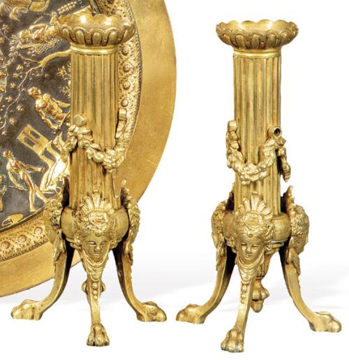 Pareja de candeleros Napoleon III en bronce dorado, Francia h. 1870.