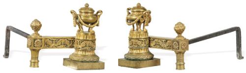 Pareja de morillos de bronc edorado y hierro, Francia S. XIX