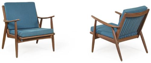 Pareja de butacas en madera de palisandro, con tapicería de tela original color azul.