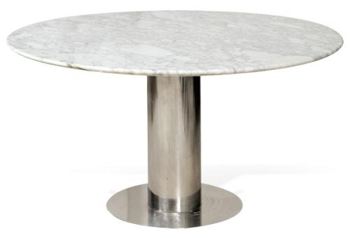 Mesa de comedor con tapa circular de mármol blanco de carrara