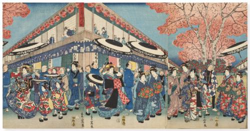 Shigenobu 2ª Generación de Hiroshige, Línea de Hiroshige 1826-1869"Desfile de Oirán, Nanano-Cho Yoshihara"