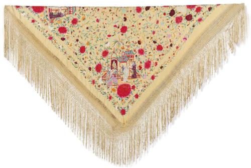 Manton de Manila beis con flores de colores