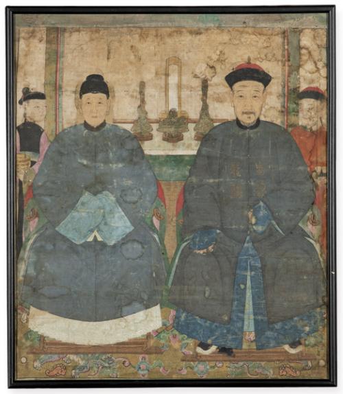 "Antepasados Chinos" pintura sobre lienzo, Dinastía Qing S. XIX.