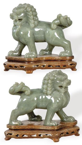 Pareja de leones de Foo en jade