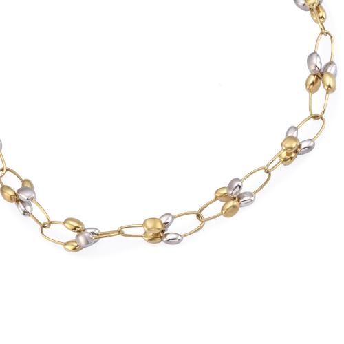 Collar con eslabones y motivos ovalados en oro blanco y amarillo mate y brillo de 18K.