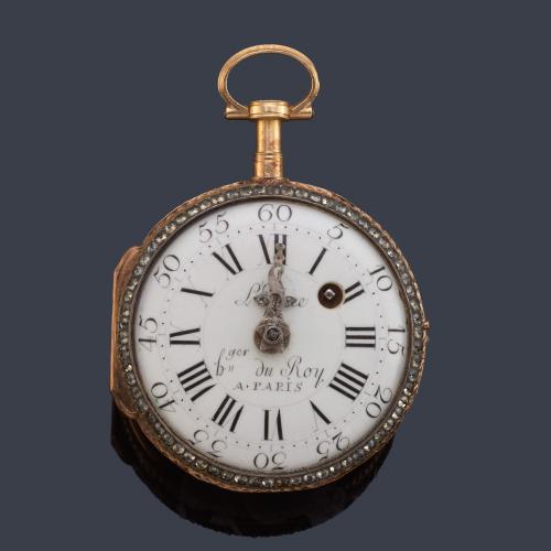 LEPINE movimiento nº 2722 , reloj catalina con caja en oro amarillo de 18 K, esmalte y diamantes.