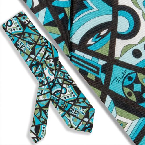 Corbata Emilio Pucci con diseño retro en tonos azules y verdes