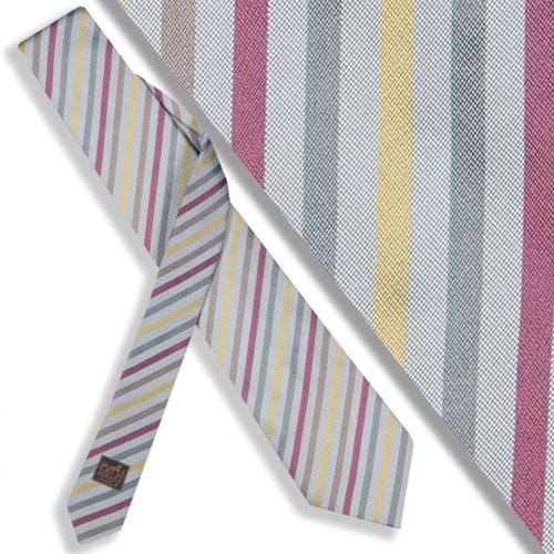 Corbata Hermés con diseño de rayas sobre fondo gris