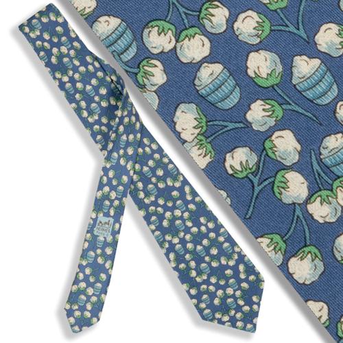 Corbata Hermés con motivos de planta de algodón