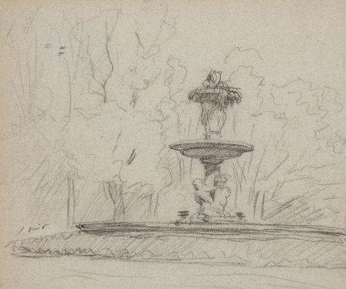 JOAQUÍN MIR I TRINXET - Estudio de fuente del Tritón del parque del Retiro, Madrid