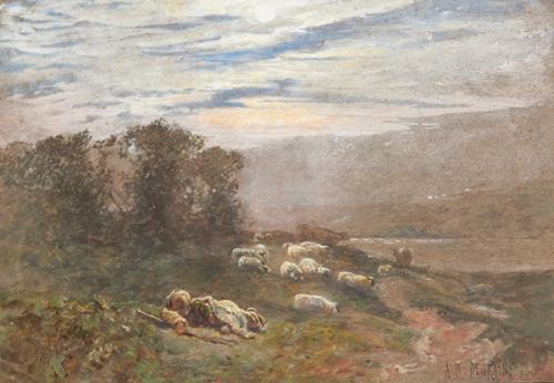 ANTONIO MUÑÓZ DEGRAIN - Paisaje con pastor y rebaño