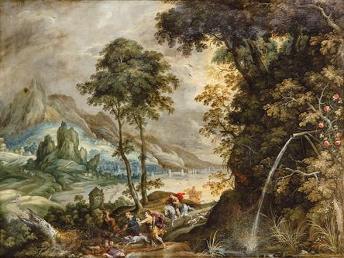 ESCUELA DE AMBERES S. XVI - Atalanta y Meleagro cazando al jabalí de Calidón