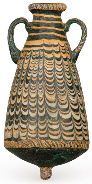 Alabastrón (para perfume) de vidrio realizado con la técnica del nucleo griego 400-300 a.C.