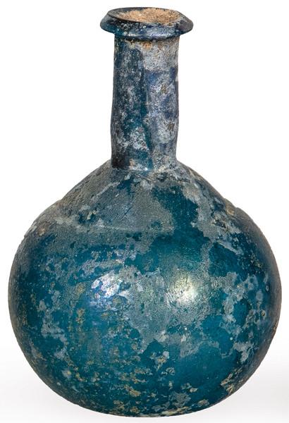 Botella de vidrio romano azul SS I-II.