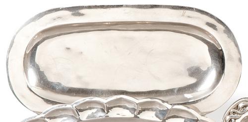 Pequeña bandeja oval de plata mejicana punzonada Ley Sterling de VR.