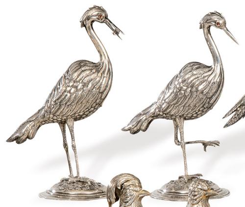 Pareja de garzas de plata española punzonada Ley 925 de Pasgorcy.