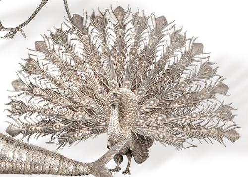 Pavo real de plata española punzonada 1ª Ley.