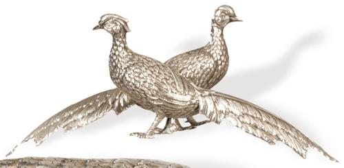 Pareja de faisanes de plata española punzonada 1ª Ley.