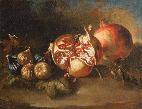 ESCUELA ESPAÑOLA S. XVII - Bodegón con granadas e higos