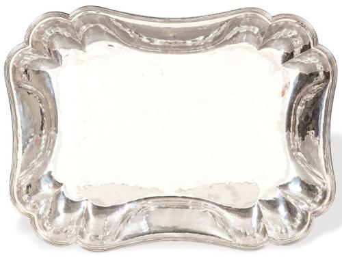 Gran bandeja de plata española punzonada 1ª Ley de Lopez.