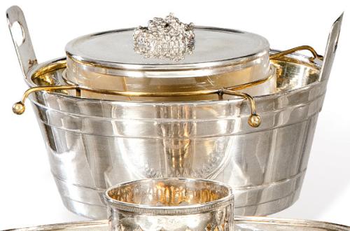 Caviarera italiana de plata Ley 800 con recipiente de cristal